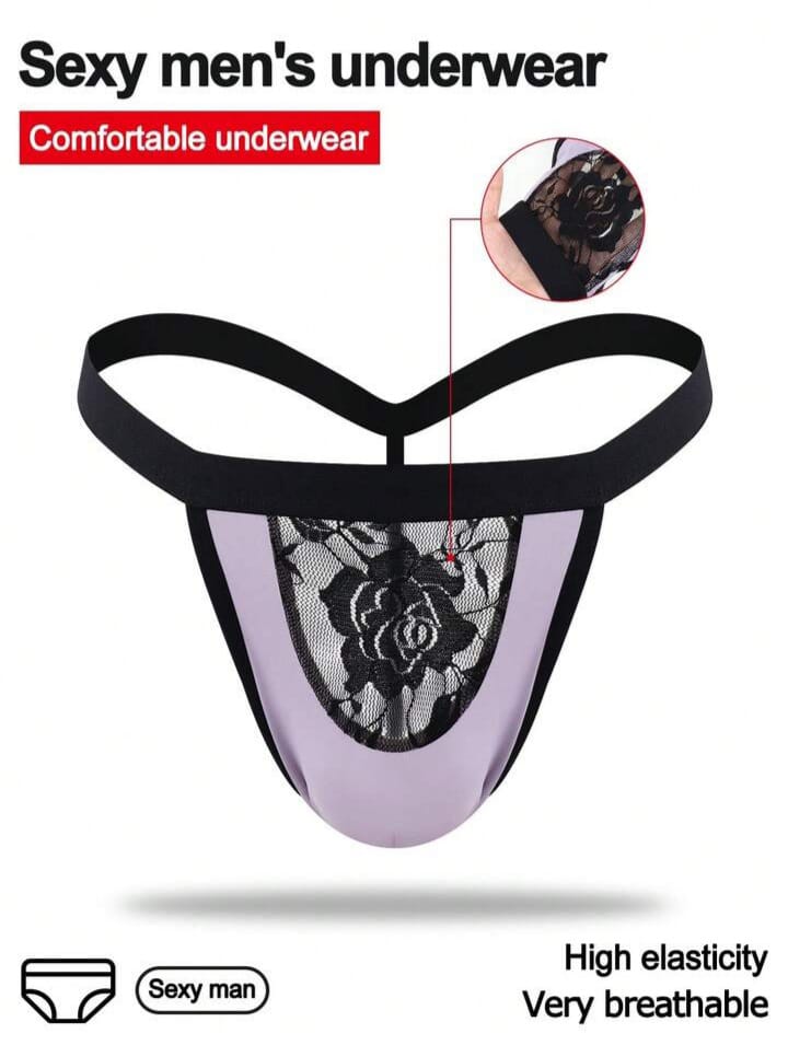 Sensual Black Lace Breathable Sexy Men Thongs